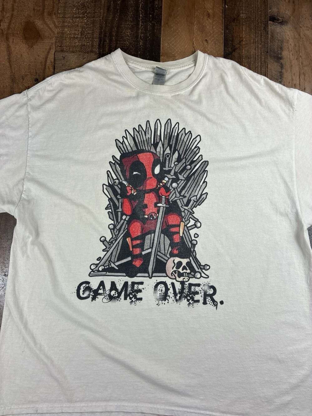 Deadpool Iron Throne Game Over Parody Graphic T-Shirt‎ White 2XL